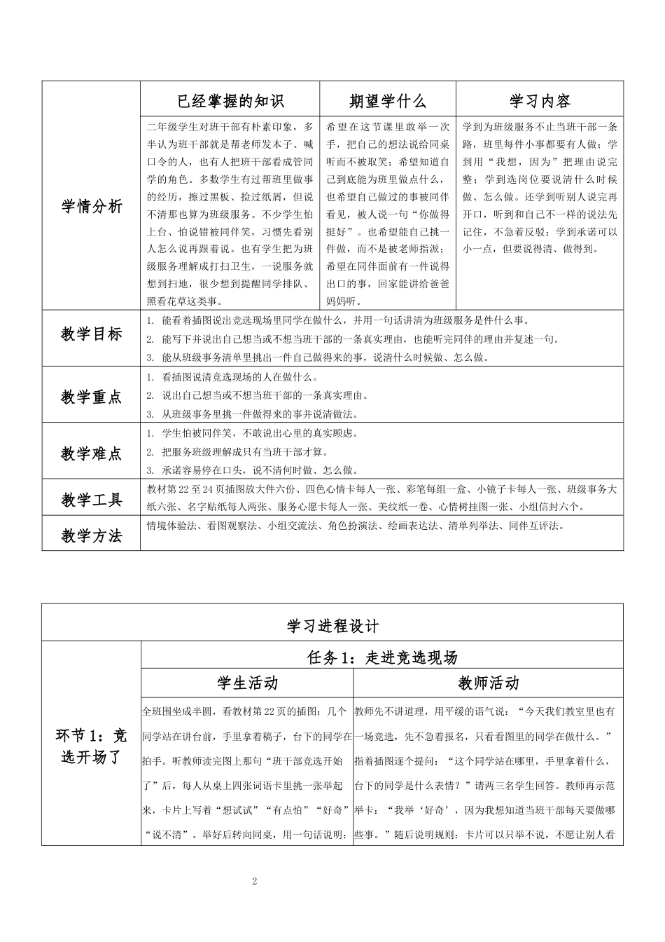 2026秋北师大版小学心理健康二年级上册第一单元 新学期适应与集体生活·第6课 为班级服务（第1课时）分课时教学设计[2022课标2025修改].docx_第2页