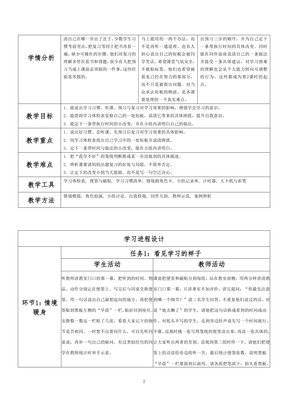 2026秋北师大版心理健康六年级上册第二单元 善学善处 守护成长·第7课 看谁学得好（第1课时）分课时教学设计[2012纲要2025修改].pdf_第2页