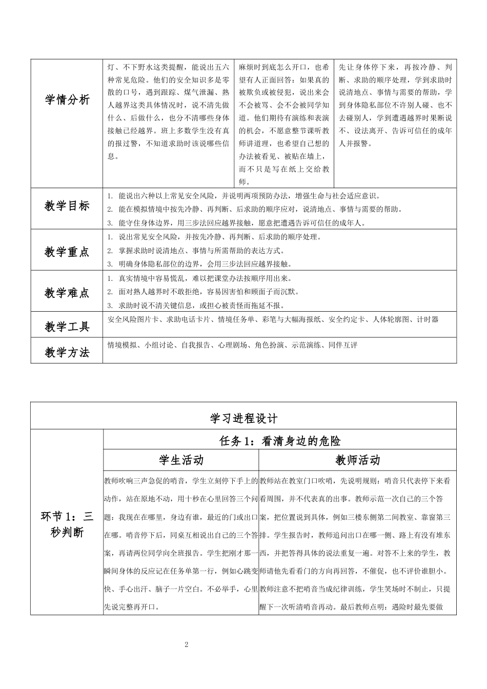 2026秋北师大版心理健康六年级上册第二单元 善学善处 守护成长·第11课 保护生命安全（第5课时）分课时教学设计[2012纲要2025修改].docx_第2页
