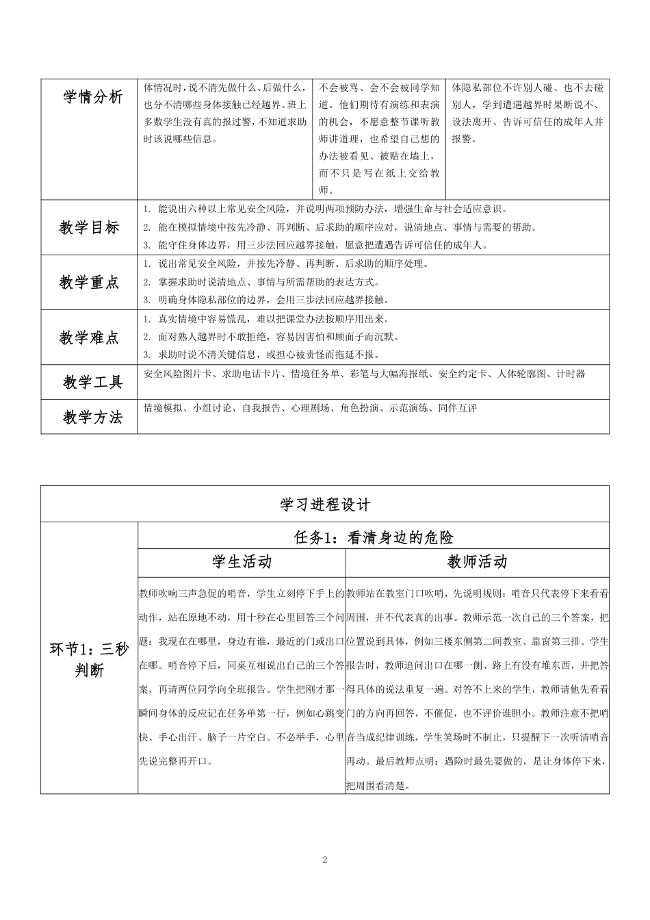 2026秋北师大版心理健康六年级上册第二单元 善学善处 守护成长·第11课 保护生命安全（第5课时）分课时教学设计[2012纲要2025修改].pdf_第2页