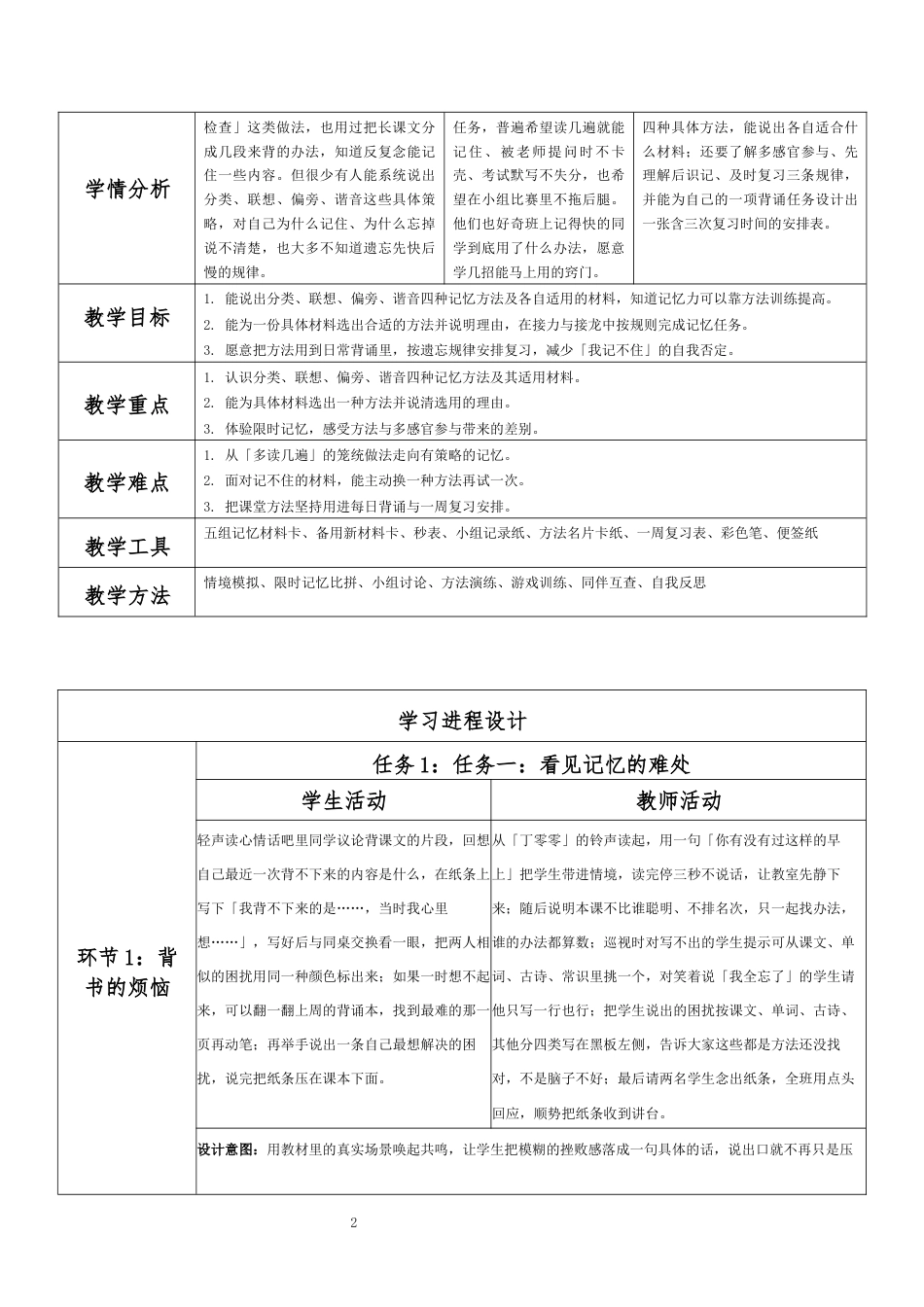 2026秋北师大版心理健康六年级上册第三单元 自我调适 温暖相处·第13课 增强记忆力（第1课时）分课时教学设计[2012纲要2025修改].docx_第2页