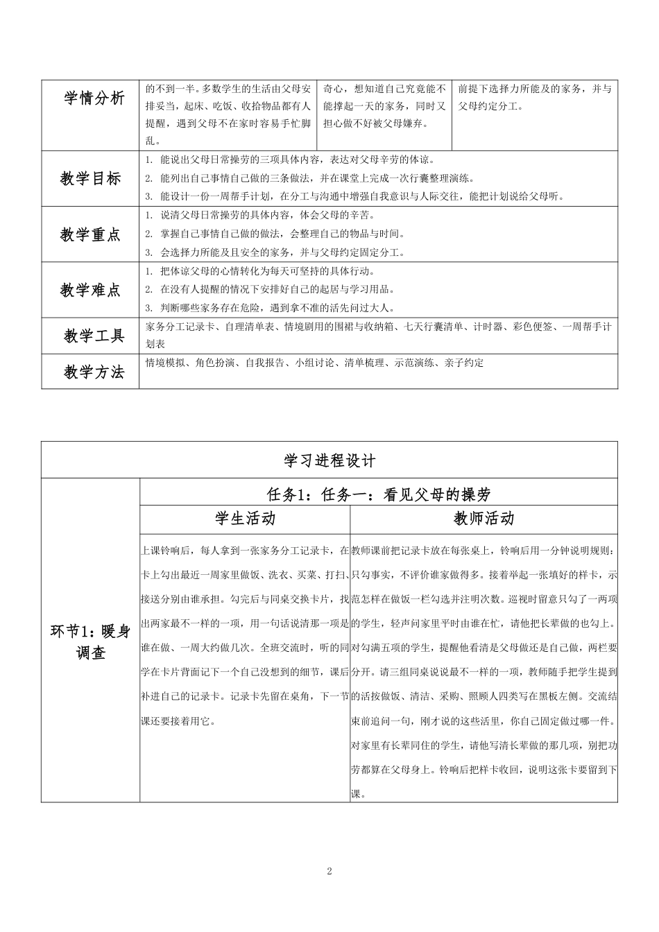 2026秋北师大版心理健康六年级上册第三单元 自我调适 温暖相处·第18课 做父母的好帮手（第6课时）分课时教学设计[2012纲要2025修改].pdf_第2页