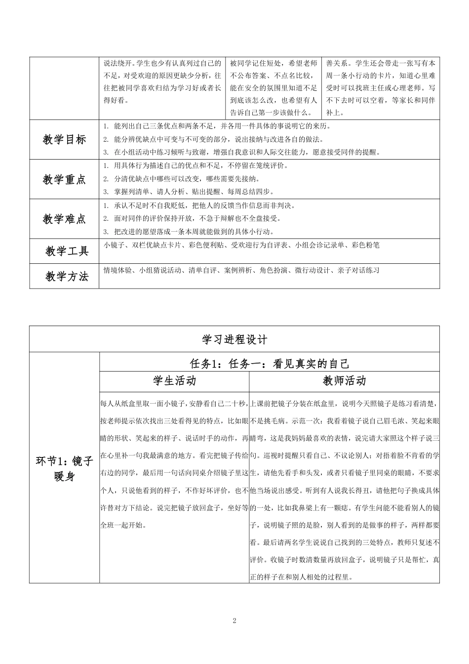 2026秋北师大版心理健康六年级上册第一单元 乐学悦己 结伴成长·第2课 走近真实的自己（第2课时）分课时教学设计[2012纲要2025修改].pdf_第2页