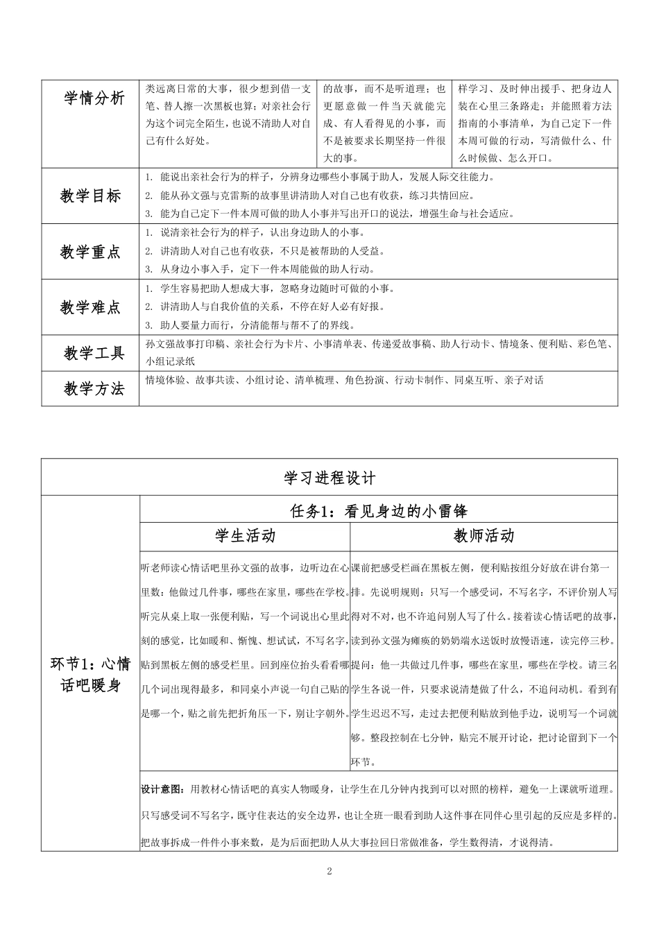 2026秋北师大版心理健康六年级上册第一单元 乐学悦己 结伴成长·第5课 做新时代的小雷锋（第5课时）分课时教学设计[2012纲要2025修改].pdf_第2页