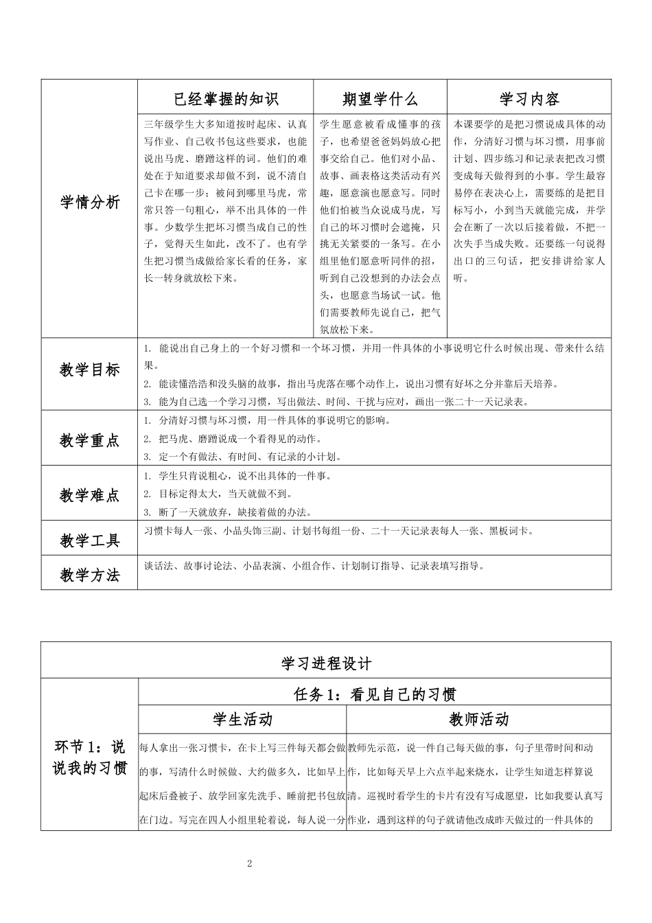 2026秋北师大版心理健康三年级上册第二单元 好习惯，好情绪 分课时教学设计（共6课时）.docx_第2页