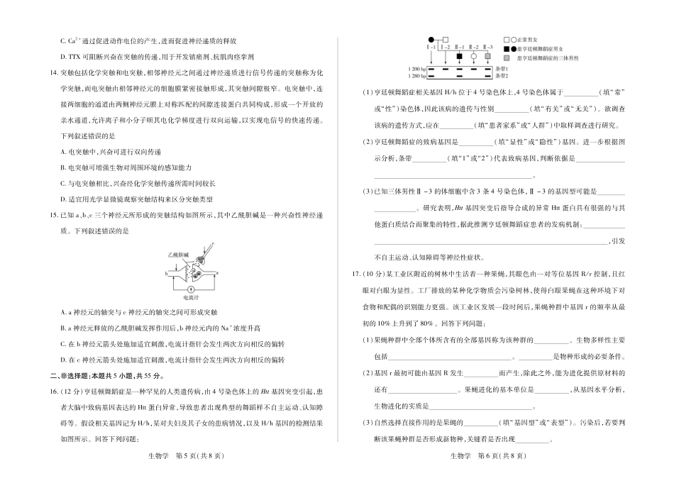 安徽部分学校2026-2027学年高二上学期10月阶段检测（生物）试题B+答案.pdf_第3页