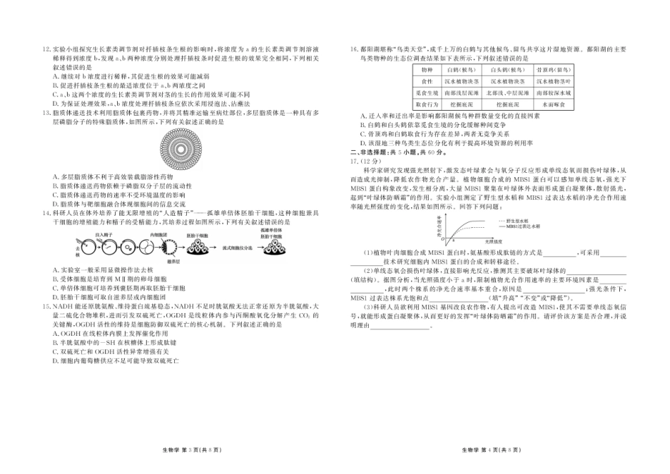 广东衡水金卷2027届高三上学期10月巩固性训练（生物）试题+答案.pdf_第2页