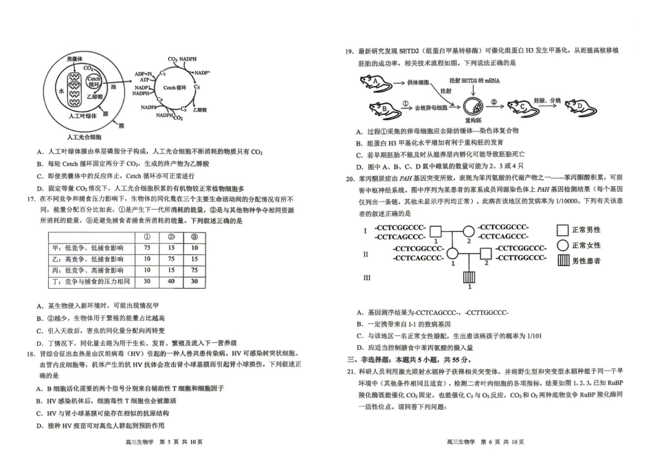 黑龙江省大庆市2027届高三上学期一模考试（生物）试题+答案.pdf_第3页