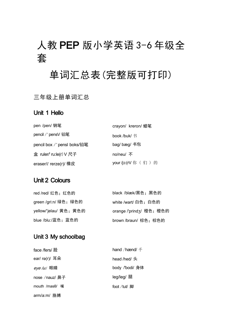 2026年秋人教PEP版小学英语3-6年级全套单词汇总表（2026最新整理完整版可打印）.docx_第2页