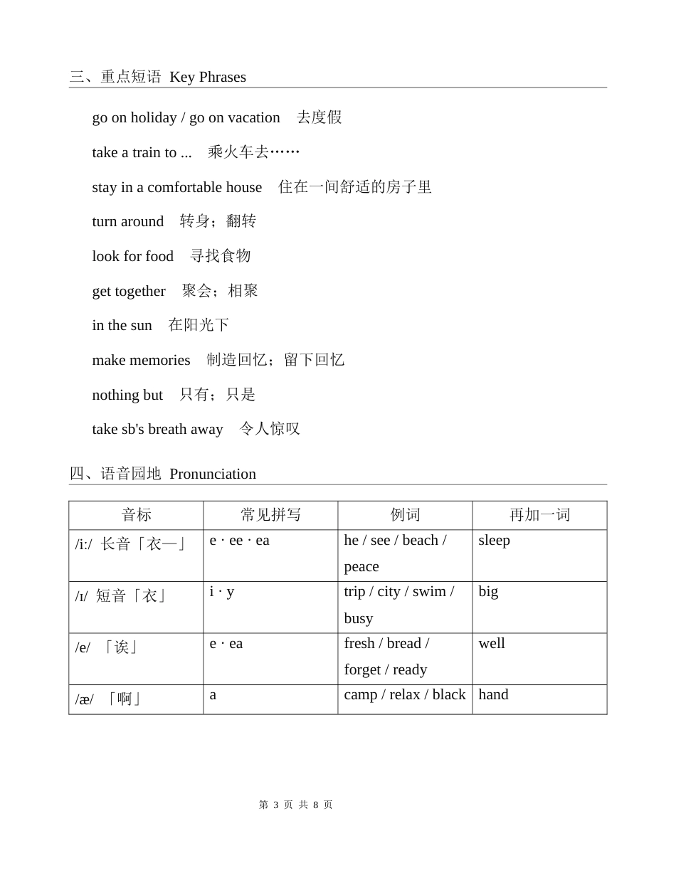【新教材】人教版（2024）八年级上册英语Unit 1 Happy Holiday 必背知识点讲义.docx_第3页