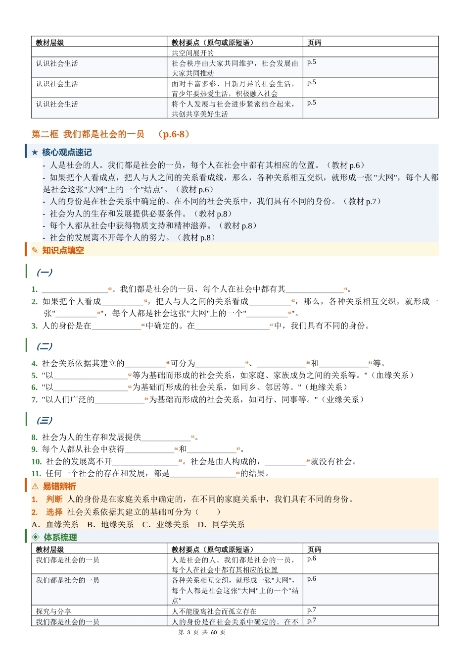 新教材部编版2024八年级上册道德与法治全册必背知识点填空练习版含答案.docx_第3页