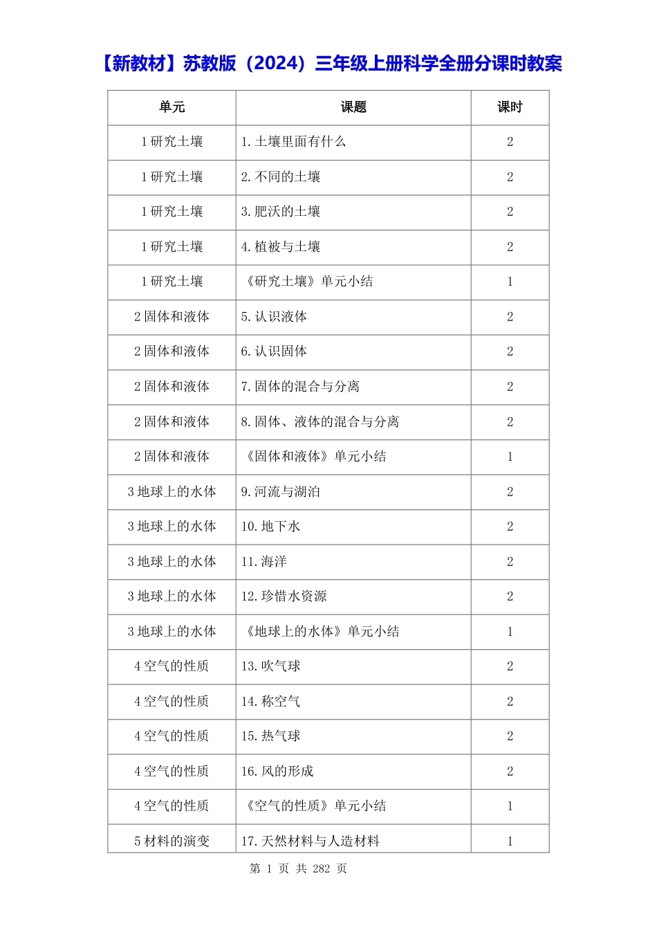 新教材苏教版2024三年级上册科学全册分课时教案.docx_第1页