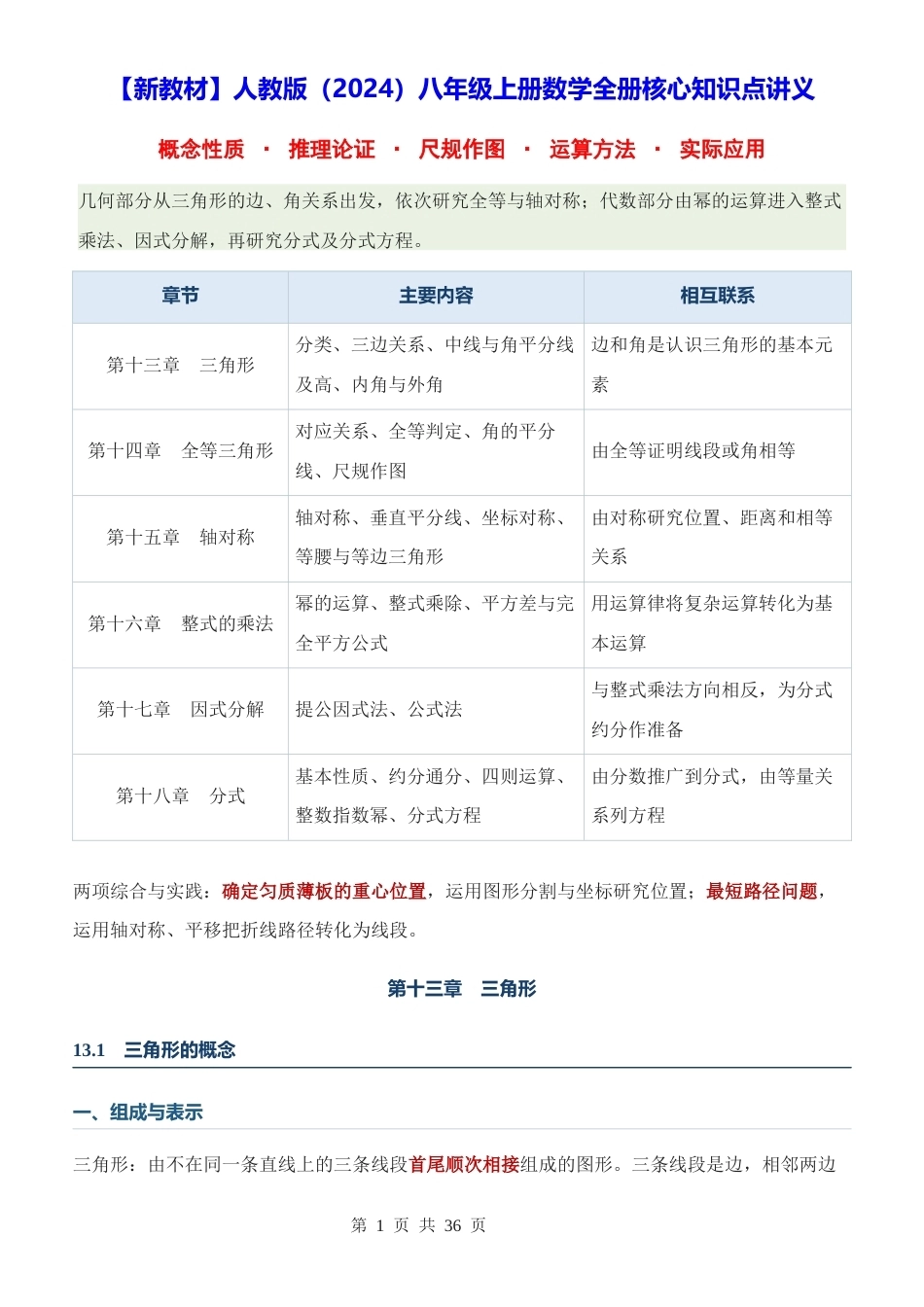 新教材人教版2024八年级上册数学全册核心知识点讲义.docx_第1页