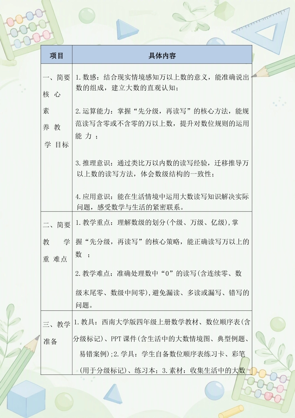 西南大学版小学数学四年级上册全册教学设计合集（2025—2026学年）.docx_第3页