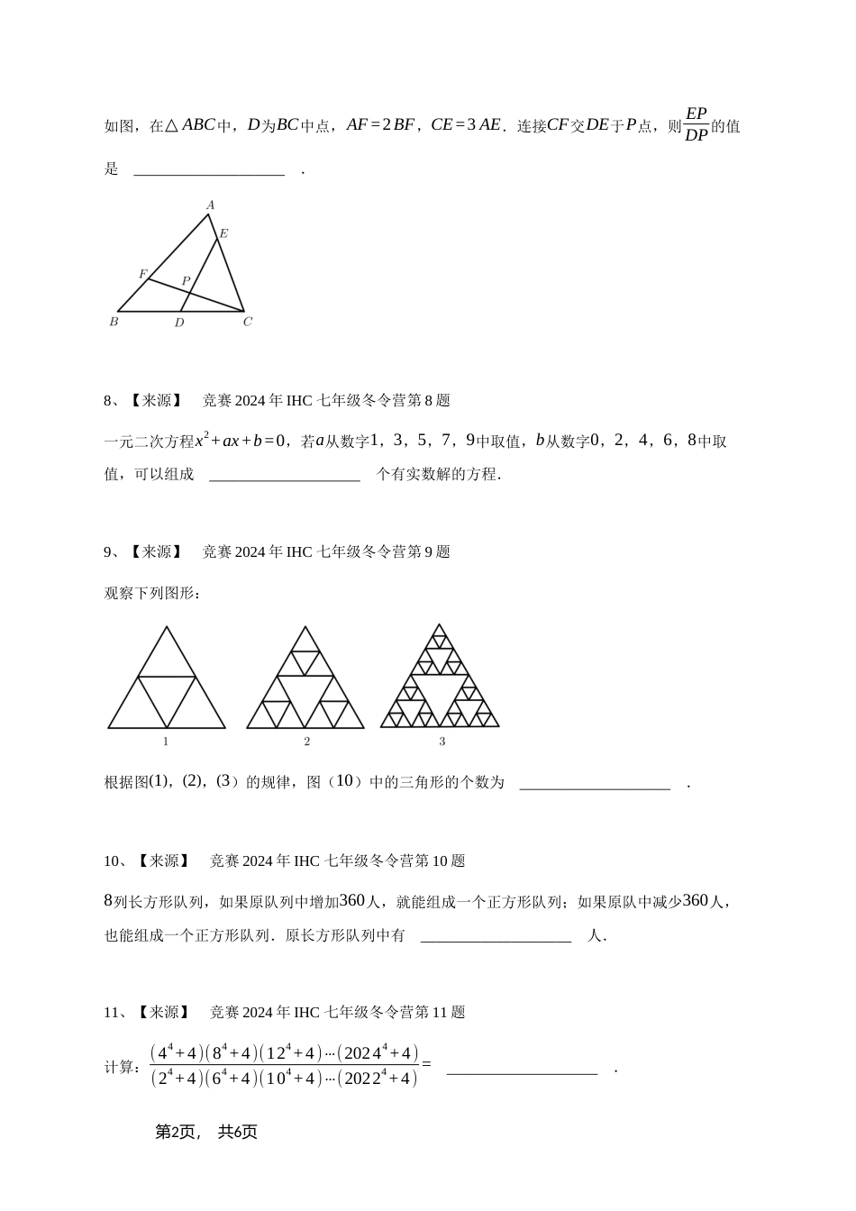 2024年希望杯D卷竞赛数学试卷七年级冬令营+参考答案.doc_第2页