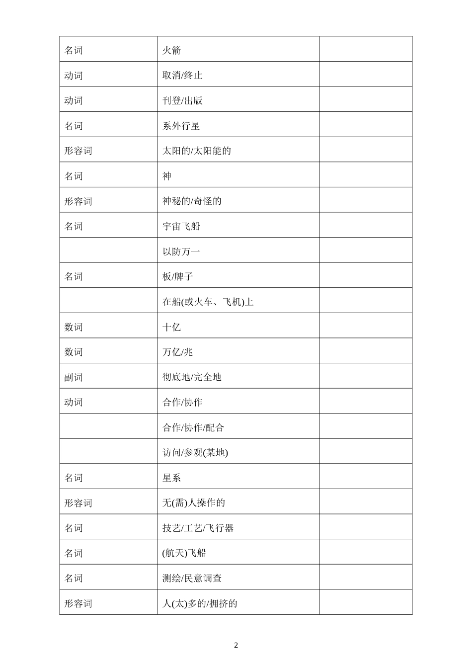 初中英语新人教版九年级上册Unit 6 Beyond Earth复习题（附参考答案）（2026秋）.doc_第2页