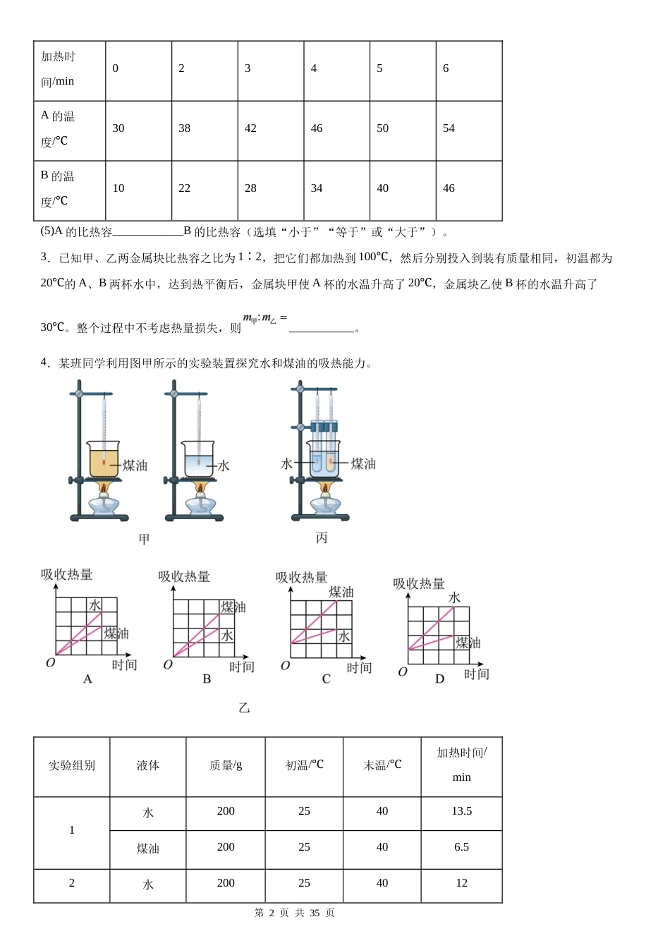 人教版（2024）九年级全一册物理第13章 内能 典型易错题专项练习题（含答案解析）.docx_第2页
