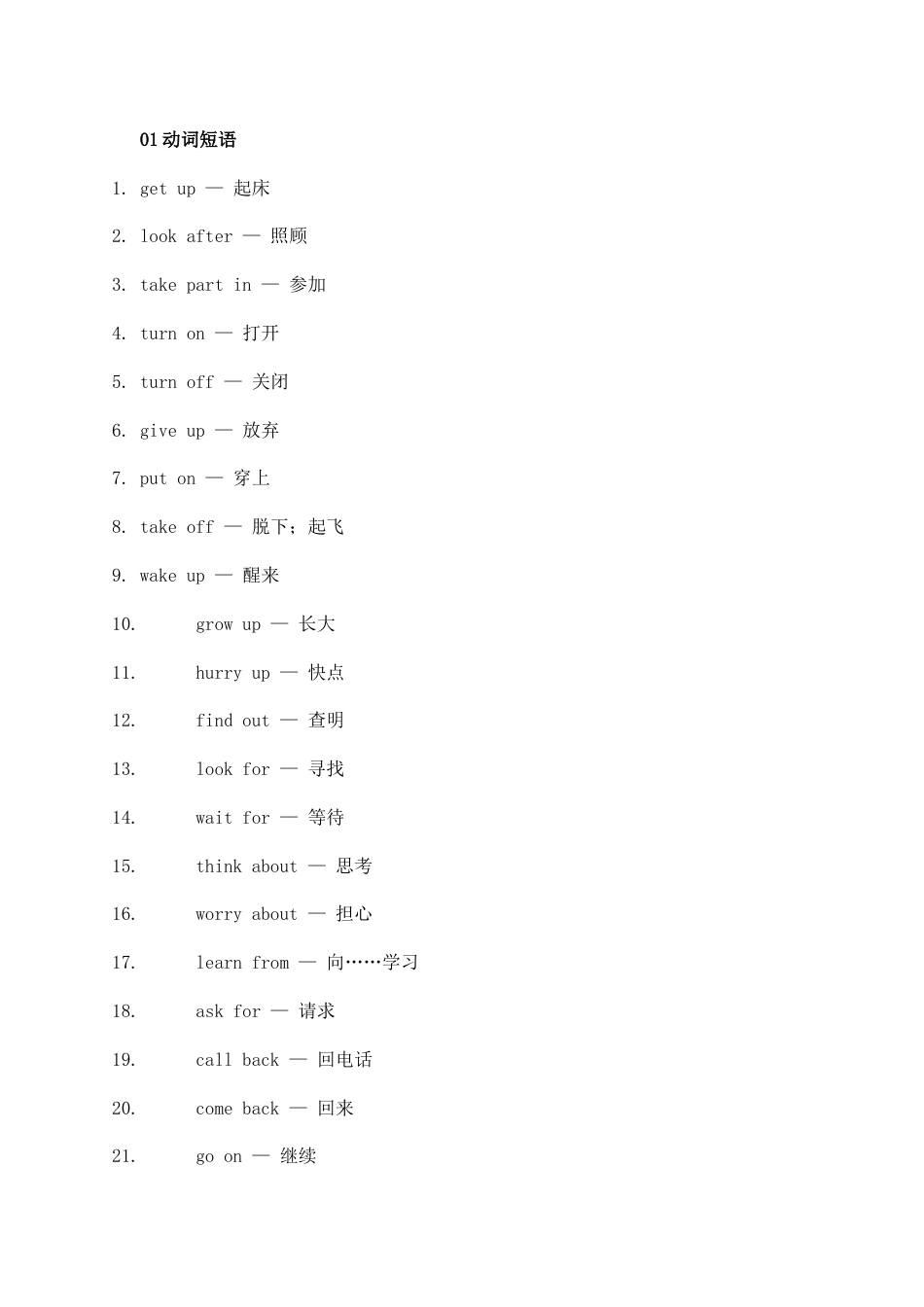 初中英语必背的1000个固定搭配（中英文对照）.docx_第1页