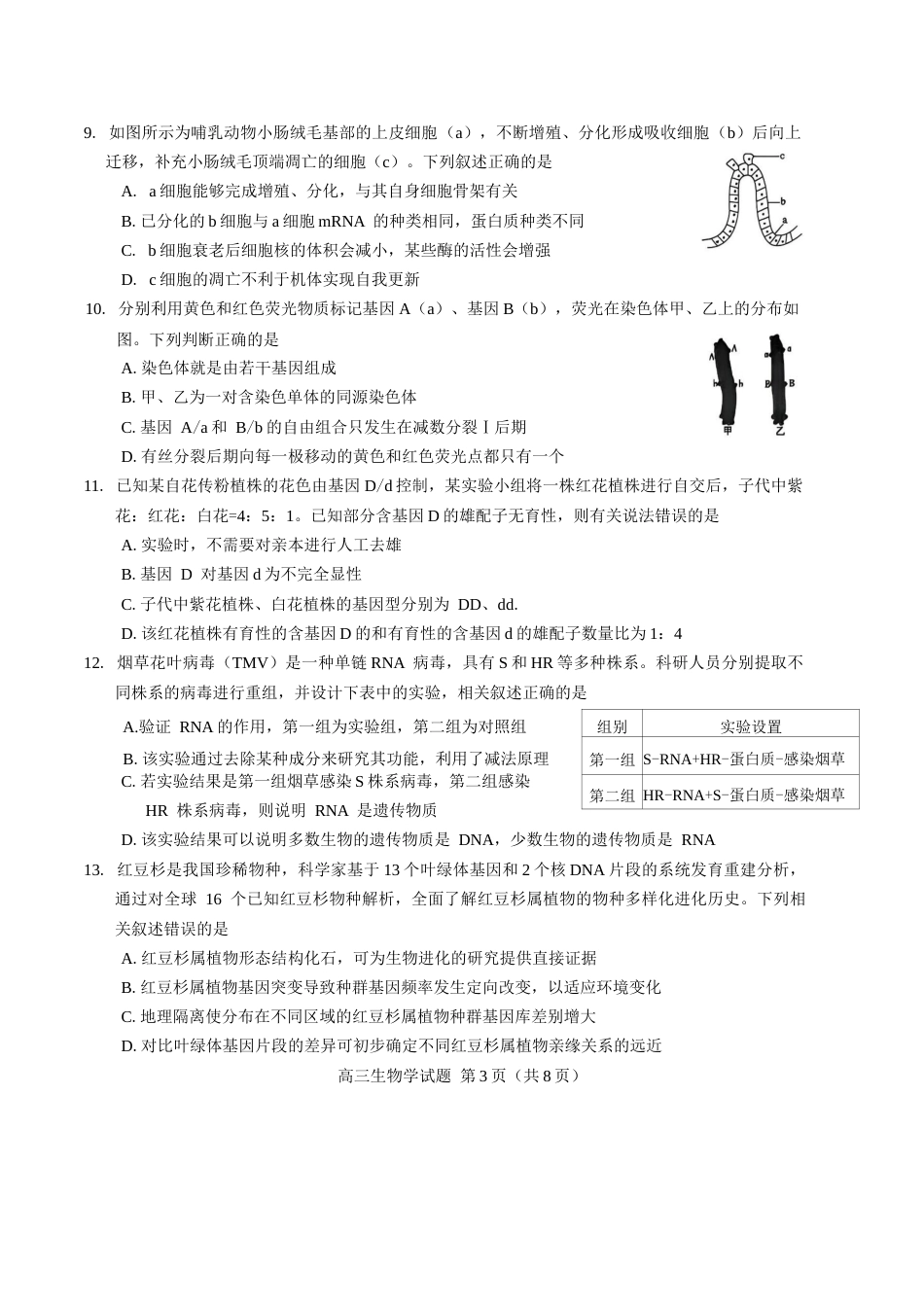 吉林地区普通中学2026-2027学年度高中毕业年级（高三）第一次调研测试 生物试卷.docx_第3页