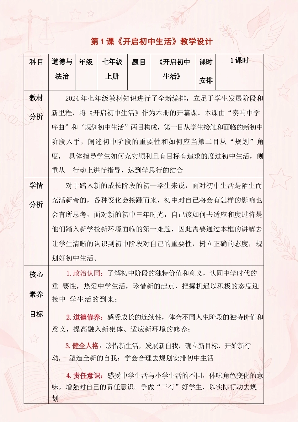 统编版初中道德与法治七年级上册全册教学设计（教案）与期末复习清单合集（2025—2026学年）.docx_第2页