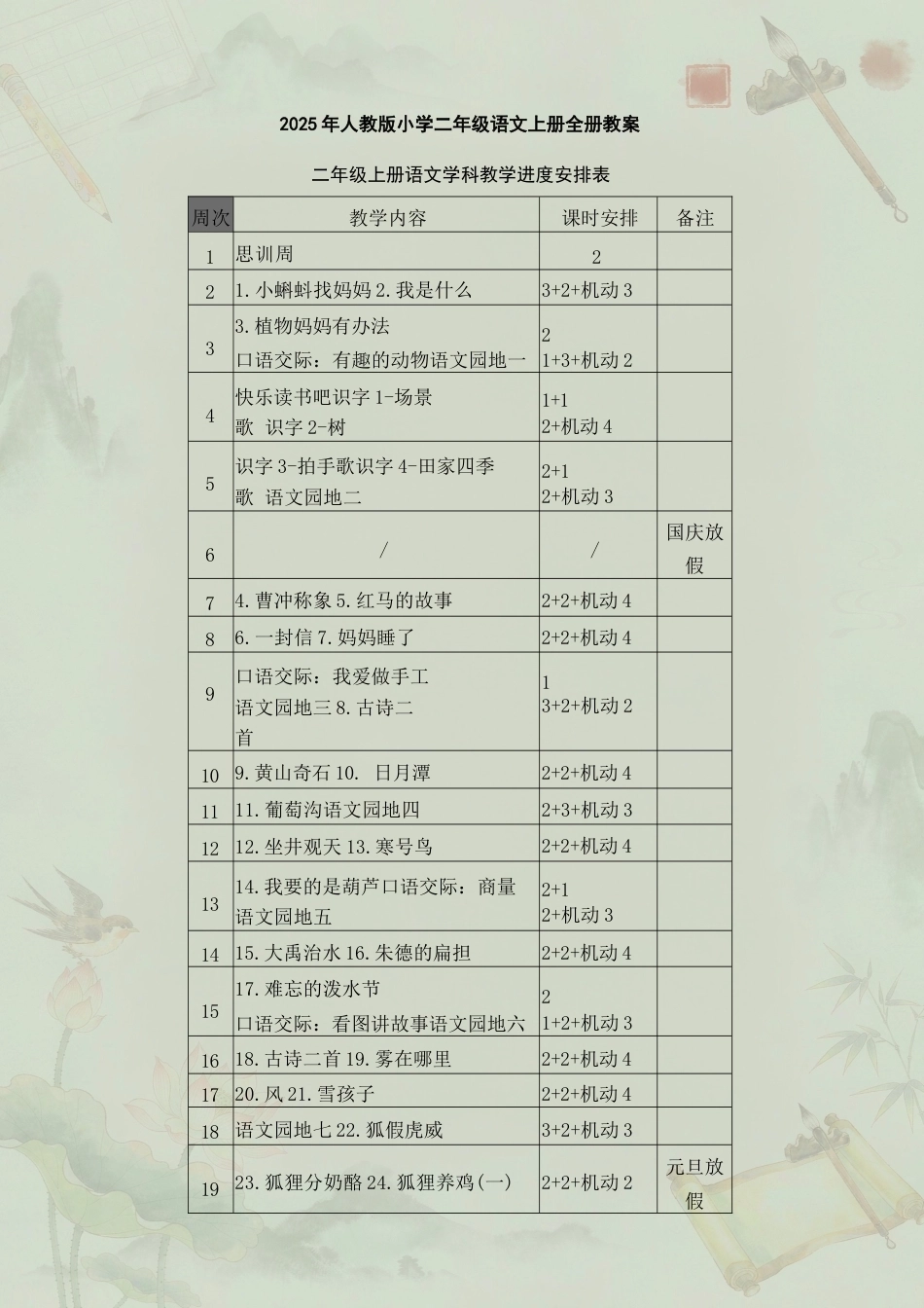 人教版小学语文二年级上册全册教案合集（2025年）.docx_第2页