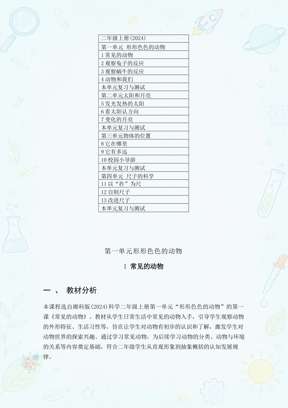 湘科版小学科学二年级上册教学设计合集（2025年秋）.docx_第2页