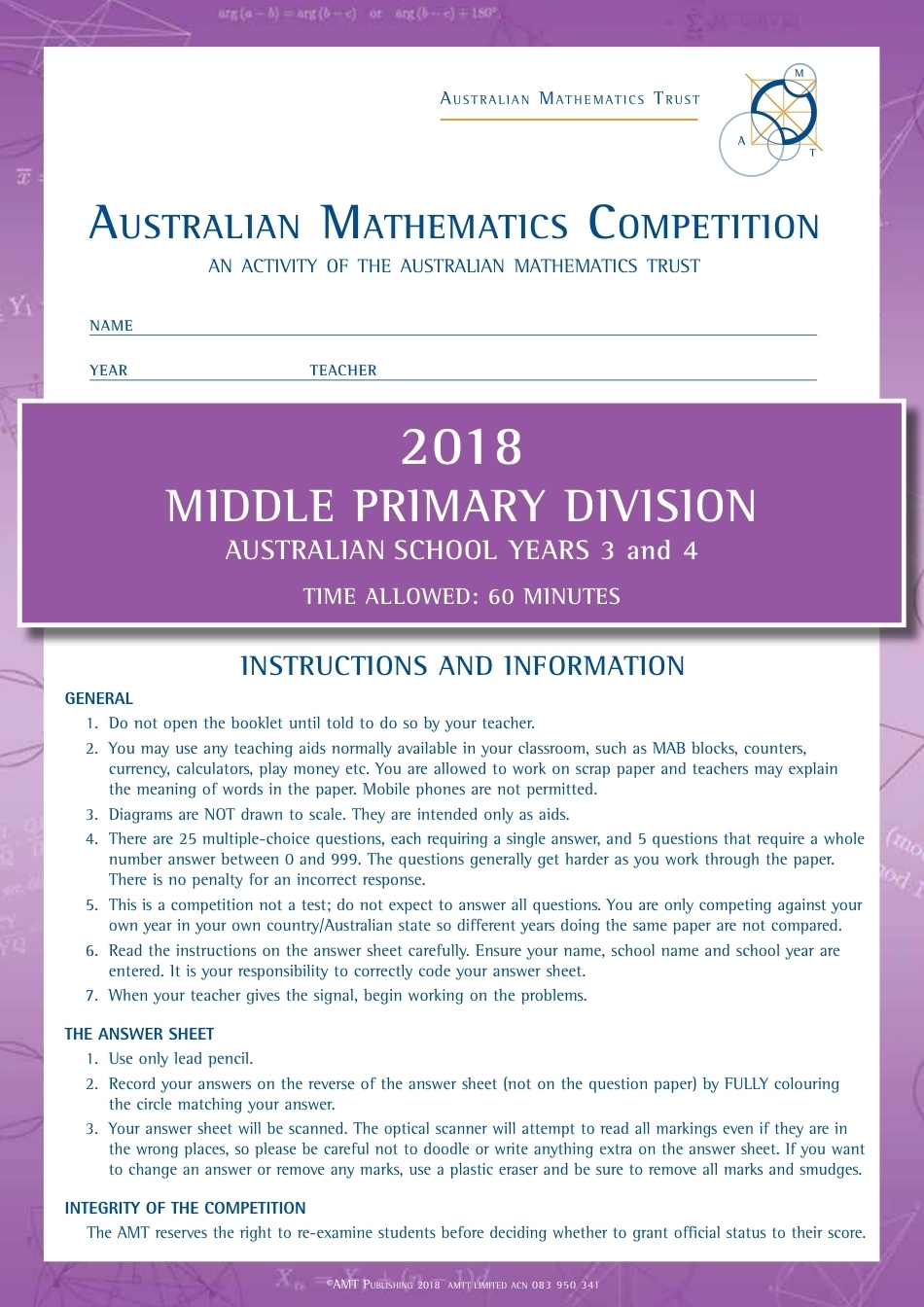 2018澳洲amc数学竞赛试题Middle Primary 2018.pdf_第1页