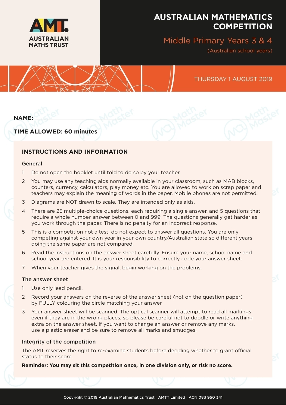2019澳洲amc数学竞赛试题Middle Primary 2019.pdf_第1页