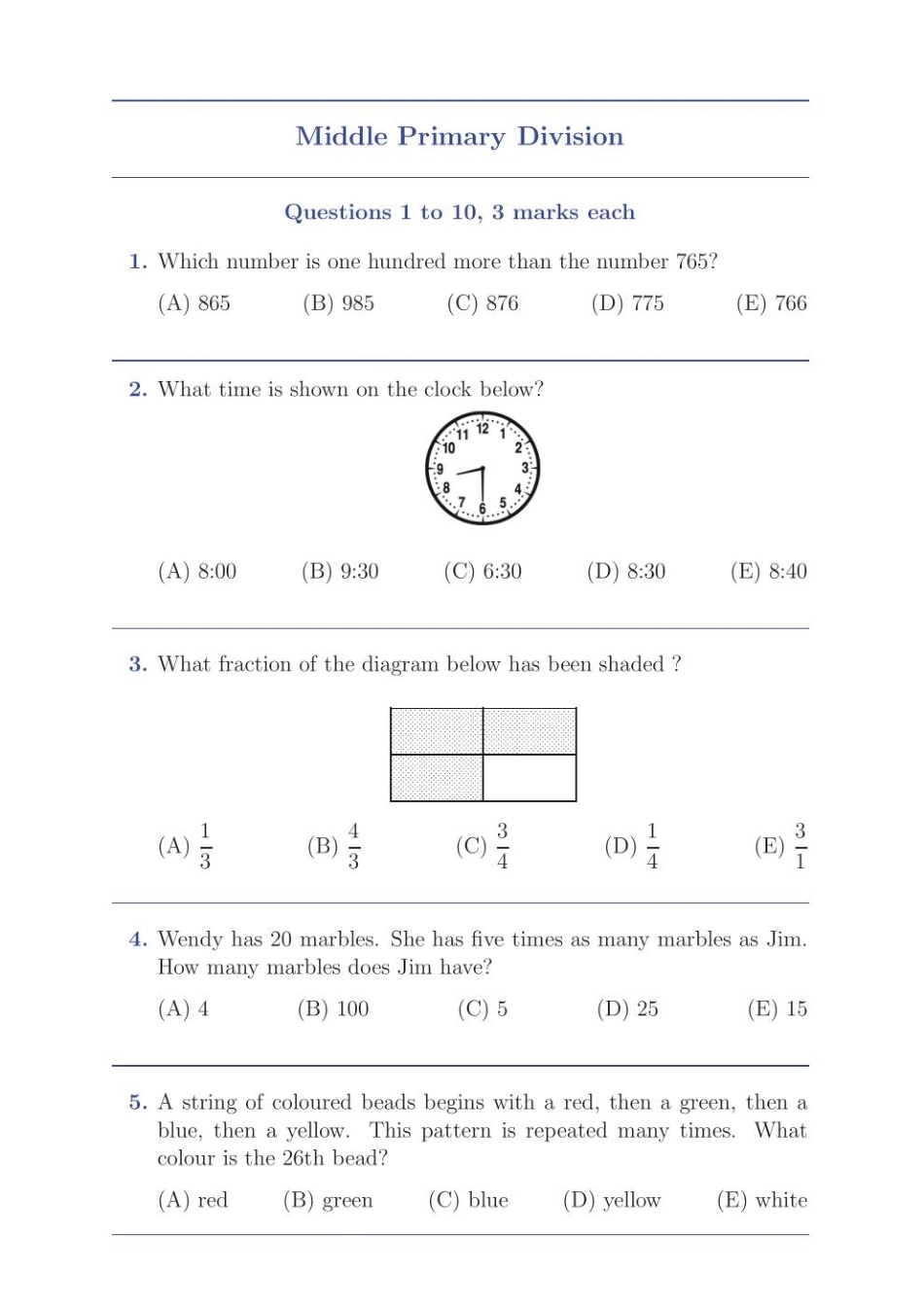 澳大利亚数学竞赛AMC-A：3-4年级英文历年真题含答案2008-2019，AMC MiddlePrimary.pdf_第2页