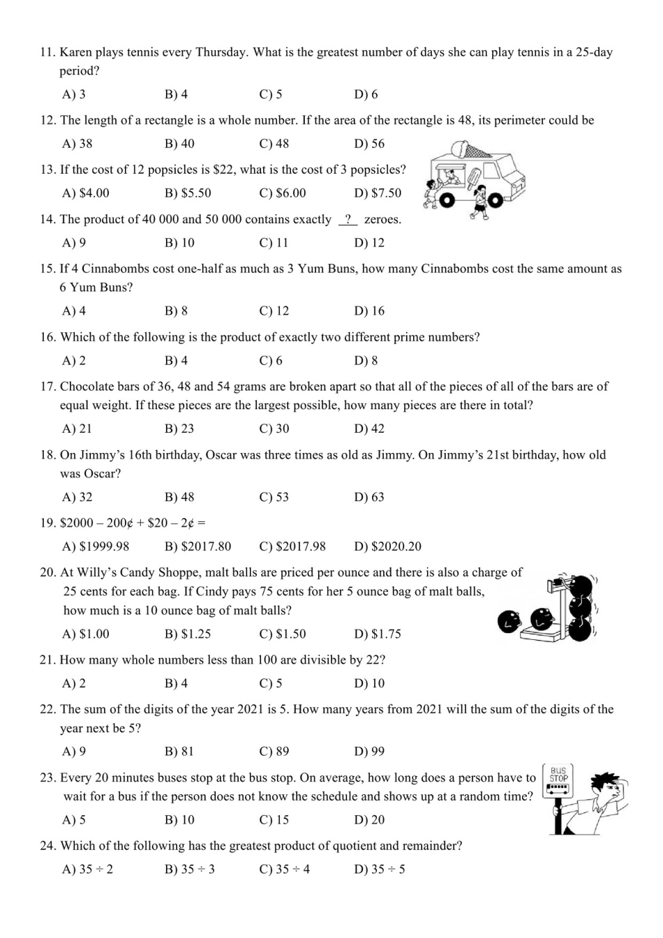 2020-2021年度美国AML大联盟试题+答案 Math League First Round Grade 3 (Questions & Answers).pdf_第2页