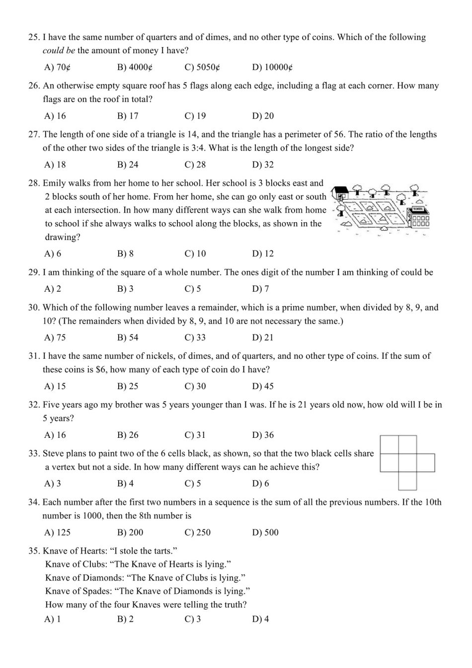 2020-2021年度美国AML大联盟试题+答案 Math League First Round Grade 3 (Questions & Answers).pdf_第3页