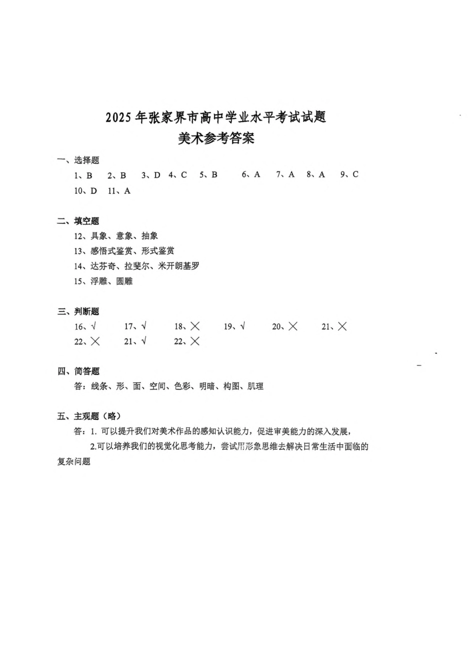 2025年湖南省张家界市高中学业水平合格考试美术试卷.pdf_第3页