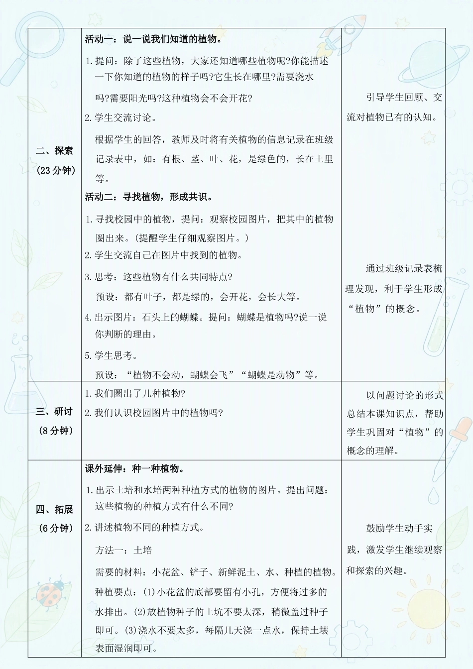 教科版小学科学一年级上册全册教学设计教案合集（2024年）.docx_第3页