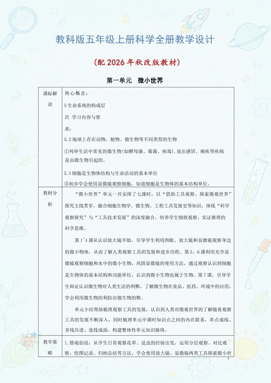 教科版小学科学五年级上册全册教学设计合集（2026年秋）.docx_第2页