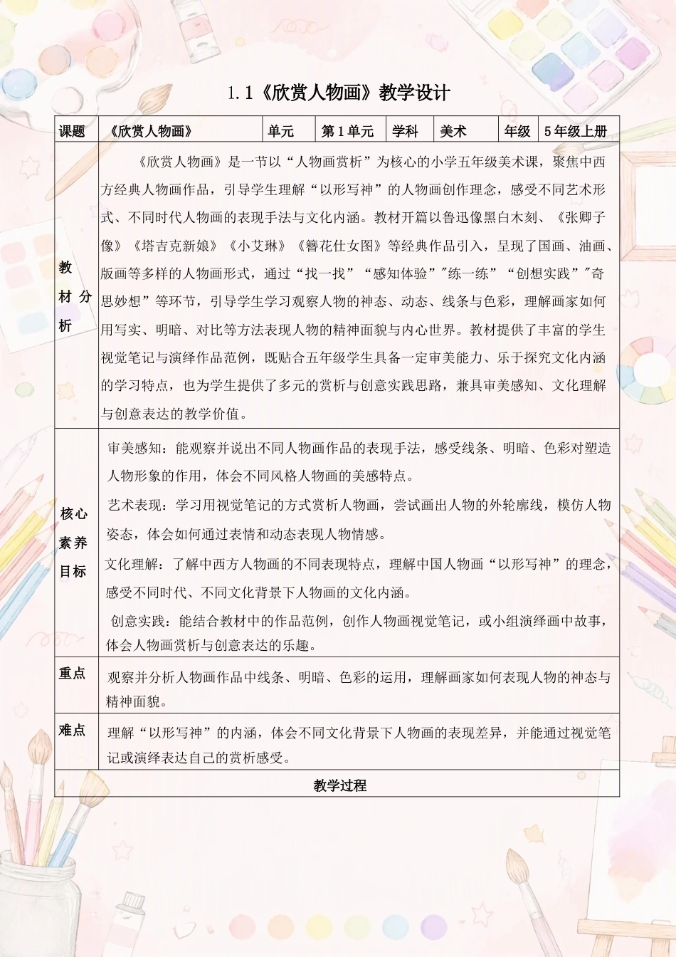 新人美版小学美术五年级上册全册教案教学设计合集（2026年秋）.docx_第2页