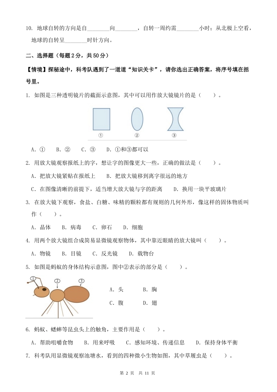 教科版六年级科学上学期10月学情自测卷（期中情境卷）含答案.docx_第2页