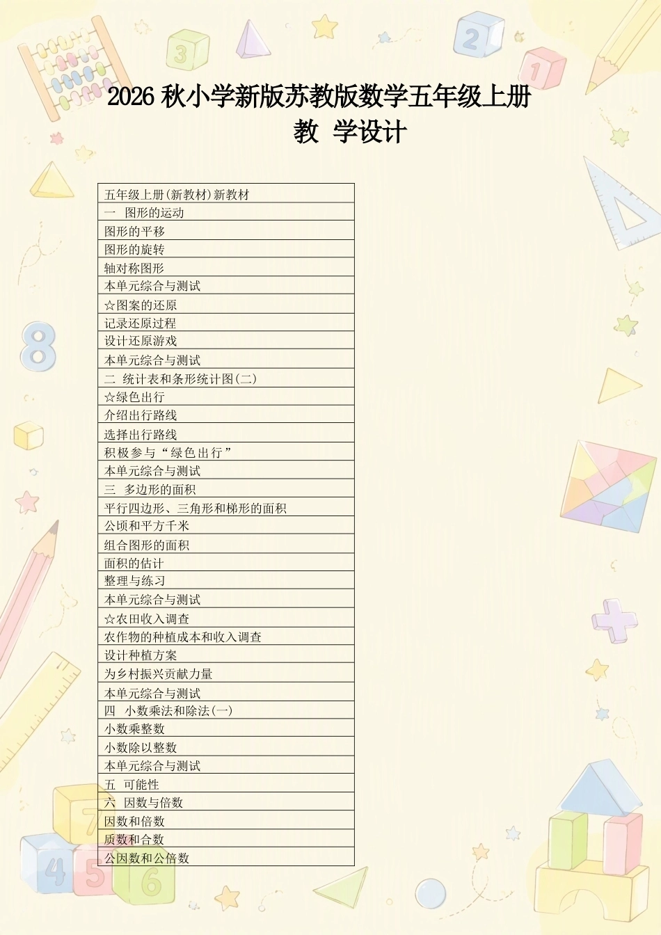 苏教版小学数学五年级上册教学设计合集（2026年秋）.docx_第2页