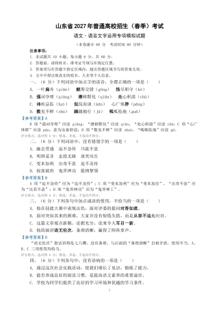 山东省2027年春季高考语文语言文字运用专项模拟试题.docx